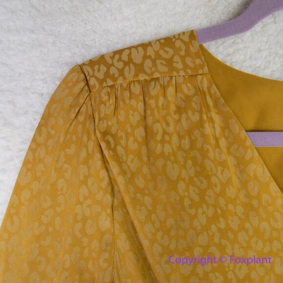 Ann Taylor Cheetah Jacquard Faux Wrap V-neck Light Lined‎ Belted Dress, size 18 - Picture 8 of 16